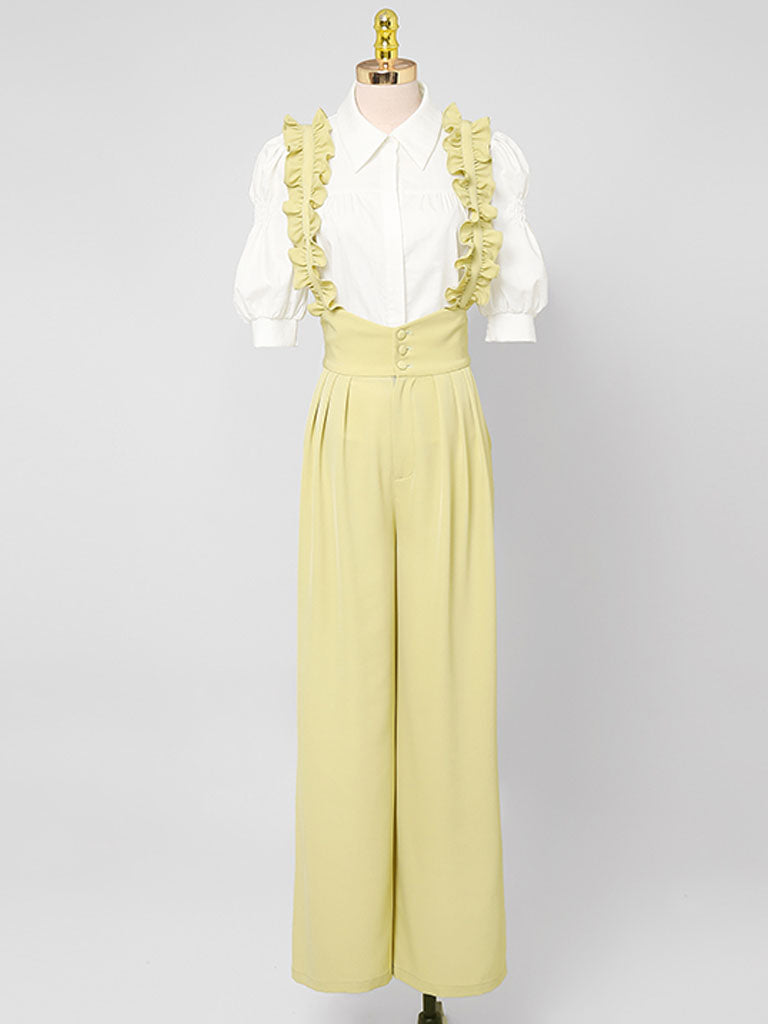 2PS Vintage Top And Yellow Ruffles Pant Suit