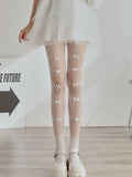 Solid Color White Lace Bow Sheer Thigh High Stockings