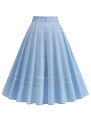 1950S Blue High Waist Pleated Swing Vintage Skirt