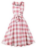 Barbie Pink And White Plaid Square Neck 1950s Swing Dress