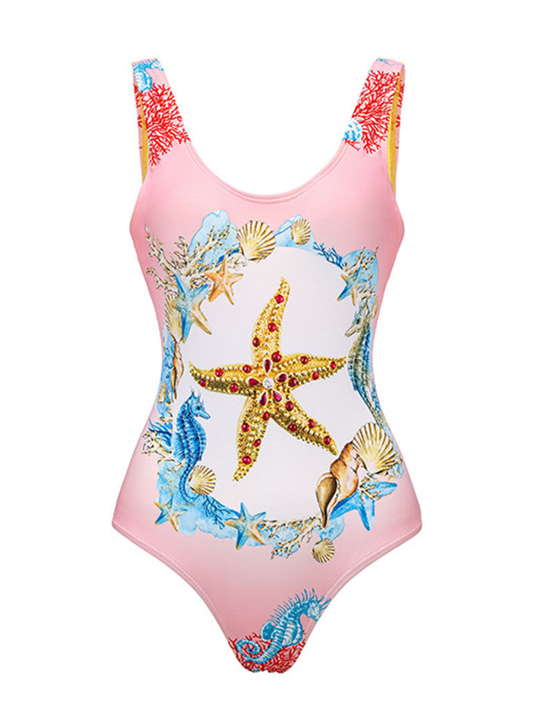 2PS Starfish Print One Piece