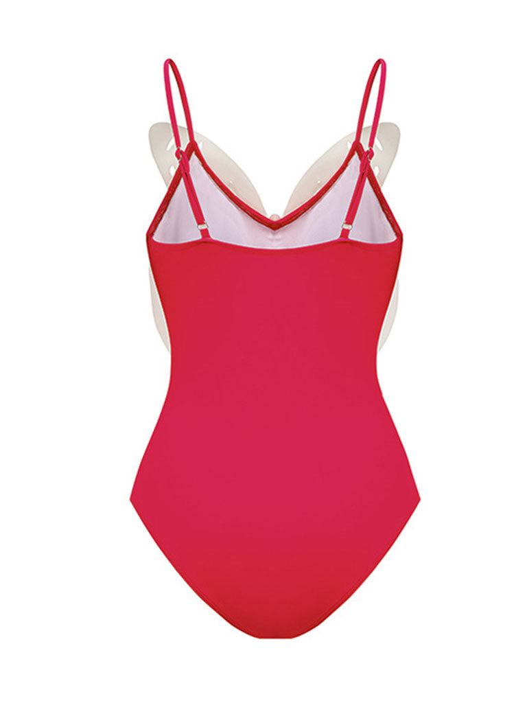 Pink Butterfly Lace Retro One Piece Swimsuit