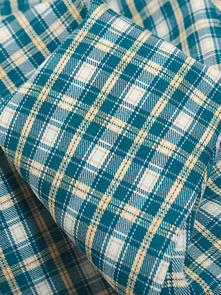 Blue Plaid Short Sleeve Waist Back Waist Hollow Bow Dress