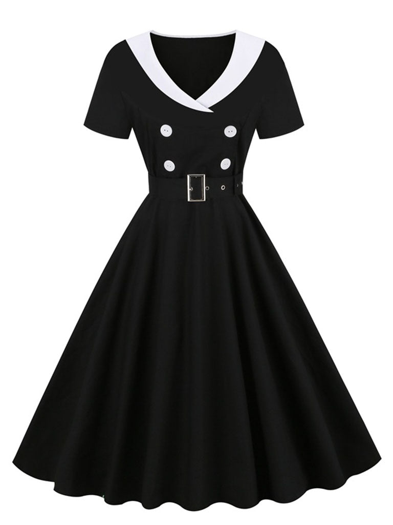 Floral Print Sailor Collar Diagonal Collar 1950S Vintage Swing Dress