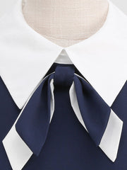 Navy Cotton Plaid Short Sleeve Cravat Tie 1950S Vintage Dress