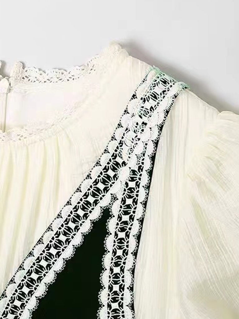 White 1950S Vintage Lace Puff Sleeve Bodycon Dress