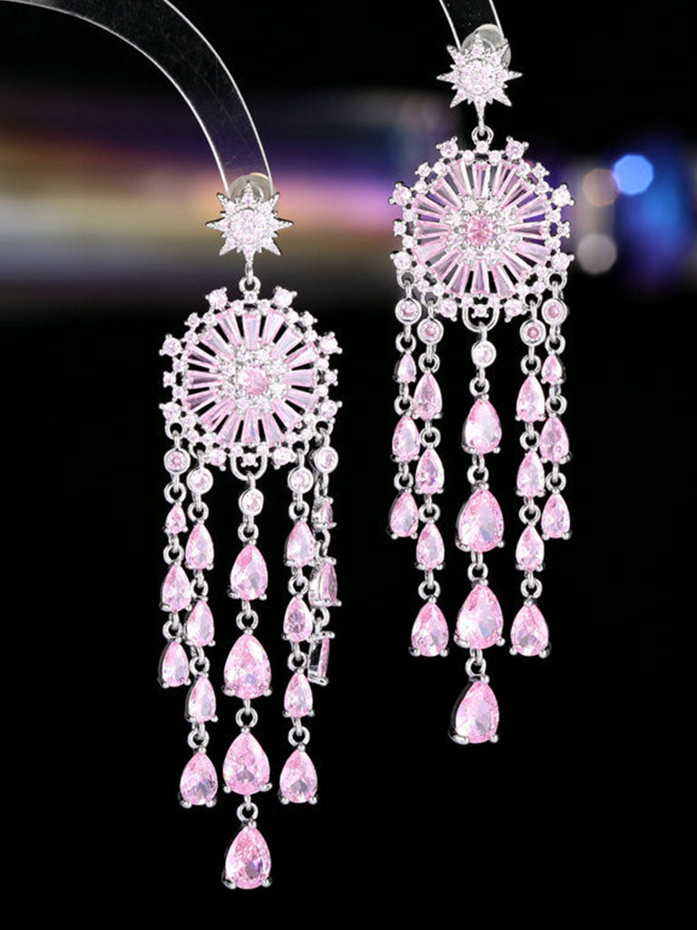 Luxury Solar Zircon Tassel Artifact Earrings