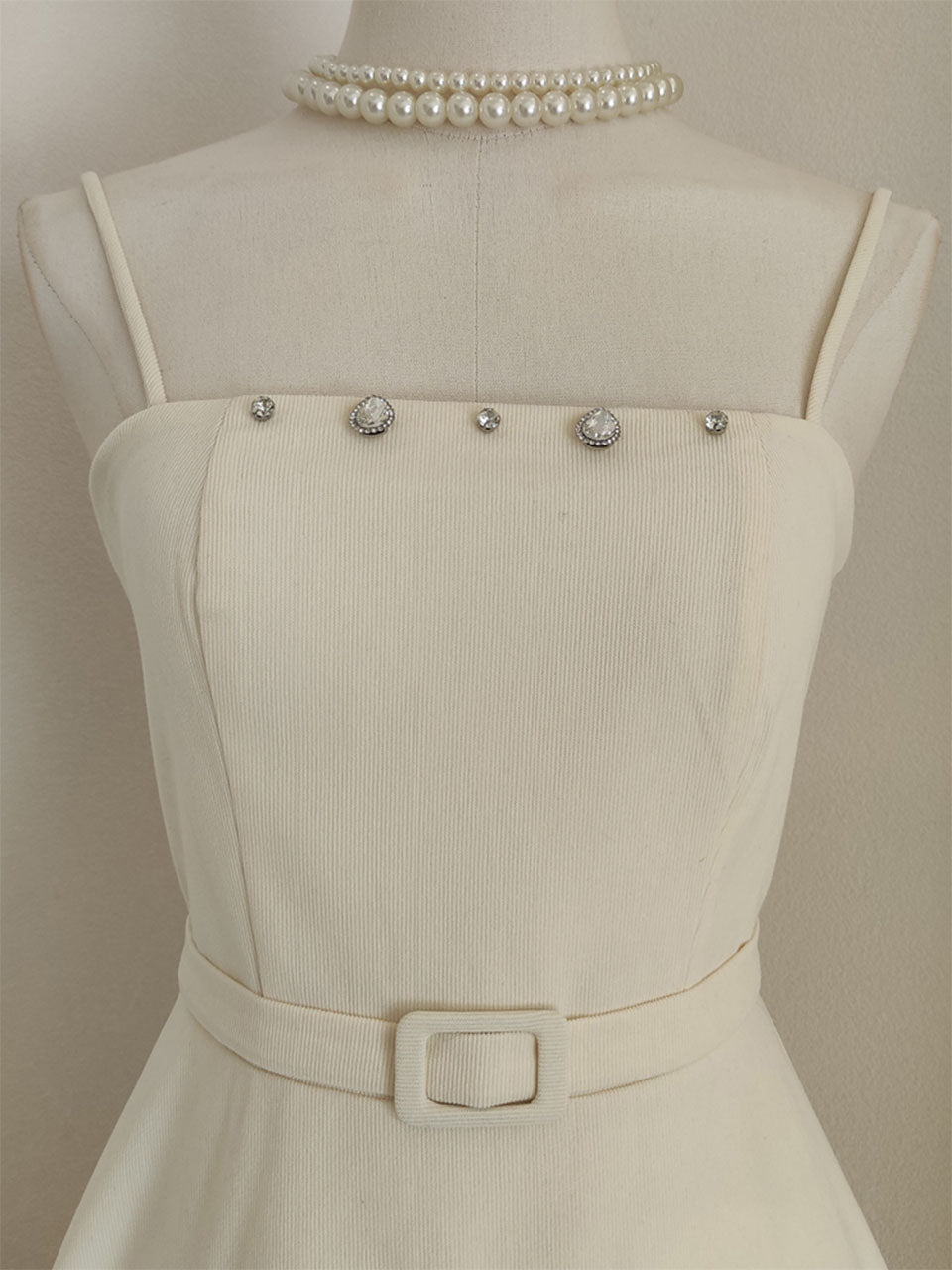 Apricot Embroidered Spaghetti Strap Vintage Dress