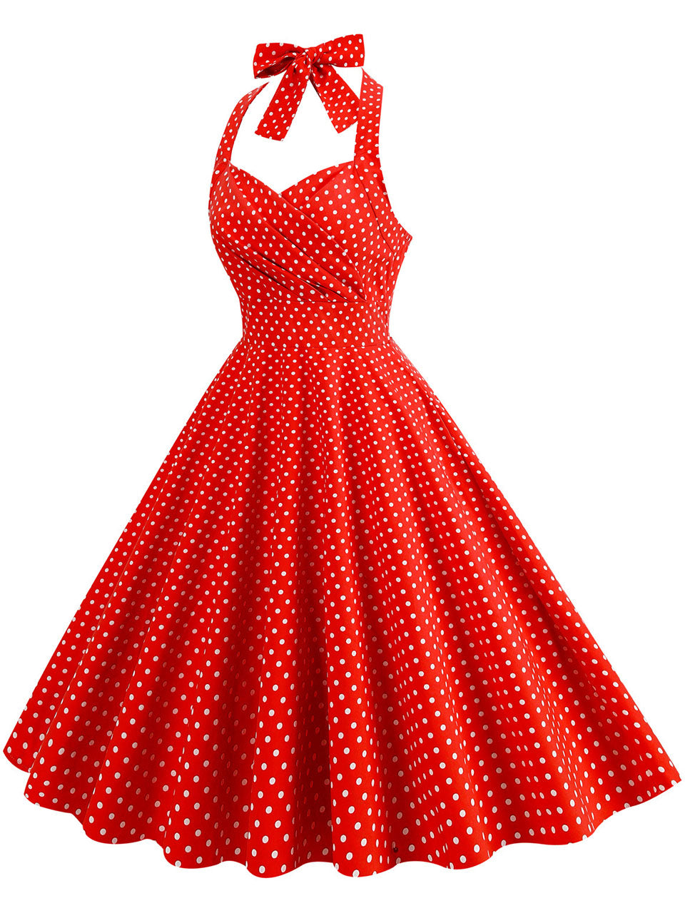 Red Polka Dots Vintage Halter Strap Backless 1950S Vintage Dress