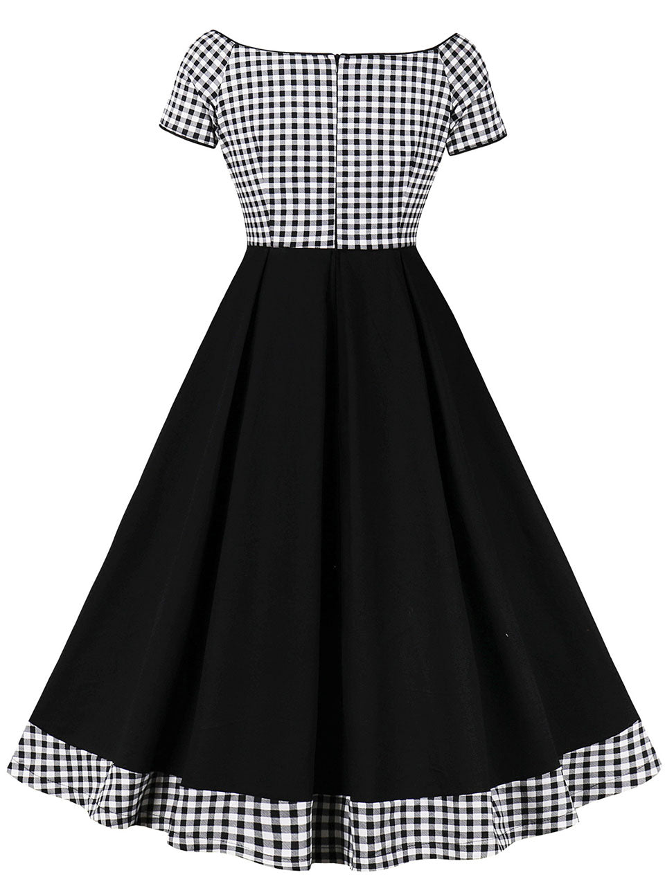 Black Plaid Off Shoulder Short Sleeve 1950S Vintage Dress