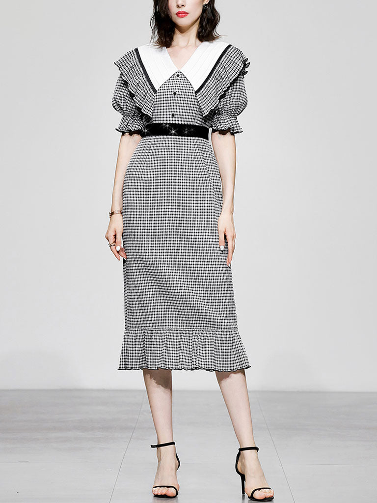 Black And White Plaid Mermaid Dress