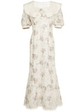 White Floral Print Puff Sleeve Vintage Mermaid 1940S Fish Tail Vintage Lace Dress
