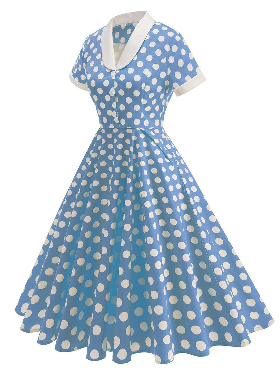 Tuxedo Collar Polka Dots 1950S Dress