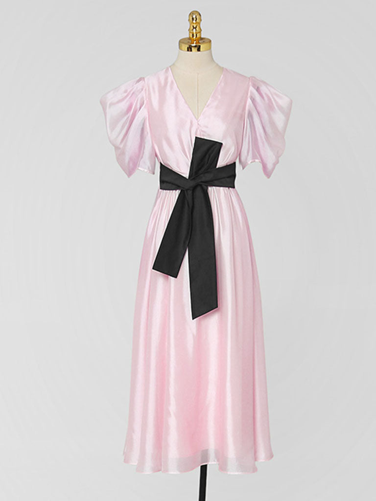 Light Pink V-neck Organza Fairy Dress