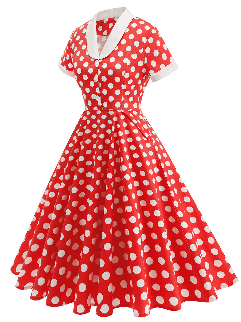 Tuxedo Collar Polka Dots 1950S Dress