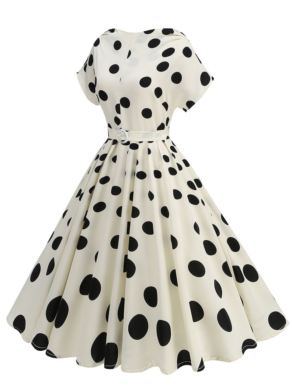 1950s Cruella De Vil Polka Dot Short Sleeve Vintage Swing Dress
