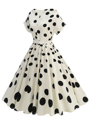 1950s Cruella De Vil Polka Dot Short Sleeve Vintage Swing Dress