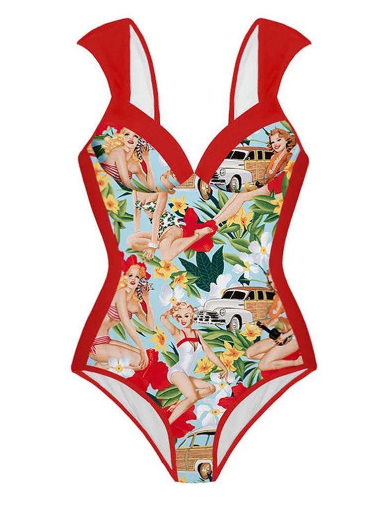 Red Retro Poster Print One Piece
