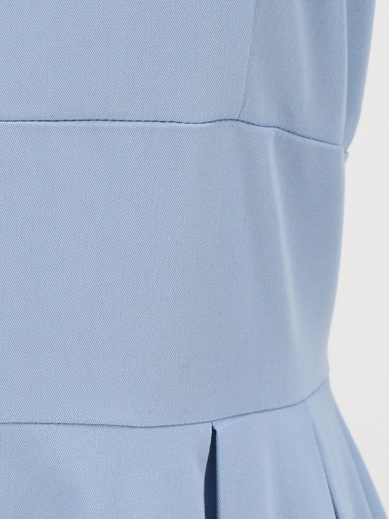 Blue Hepburn Style Navy Wavy Lace Puff Short Sleeved Elegant Swing Dress