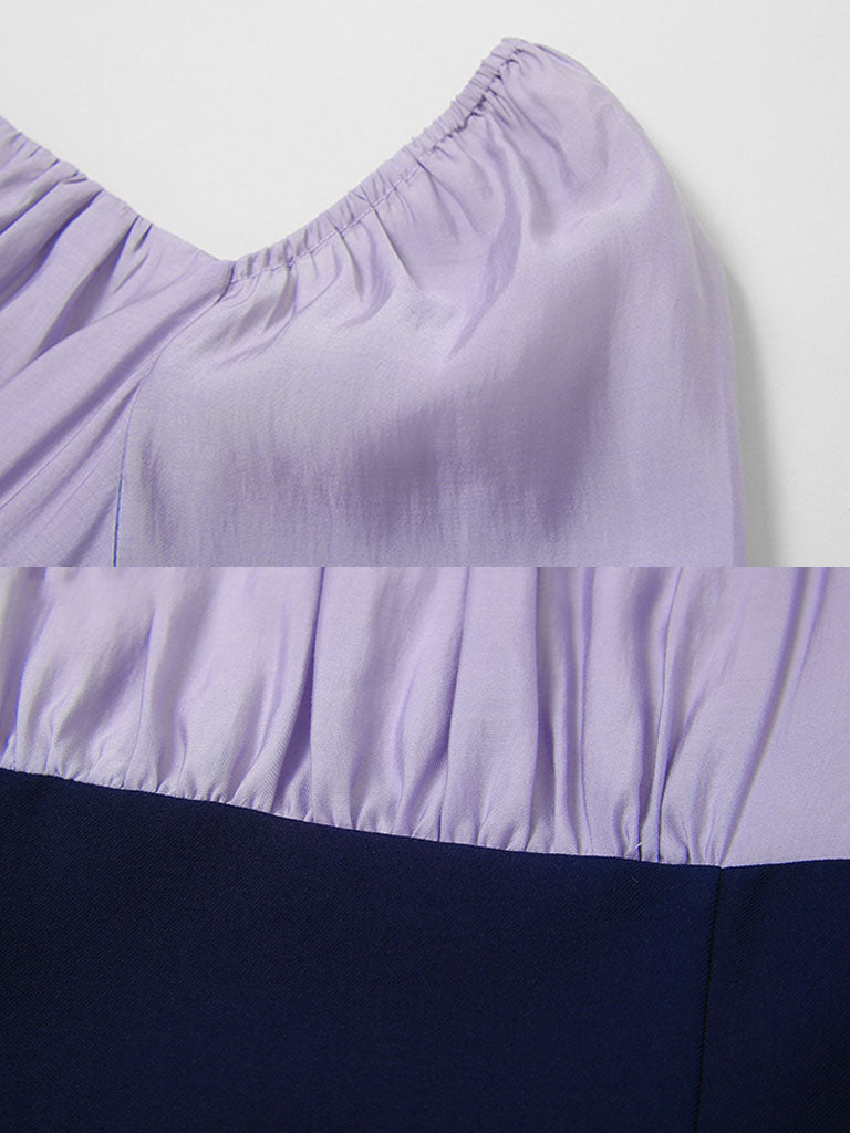 Purple Puff Sleeve Square Neck Slit 1940S Vintage Dress
