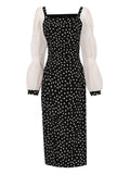 Black Daisy Print Split Straight Dress