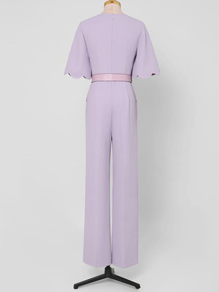 Lilac Elegant Crew Neck Flower Cut Out Short Sleeves