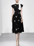 Black Bow Collar Embroidered Rose 1950S Vintage Dress