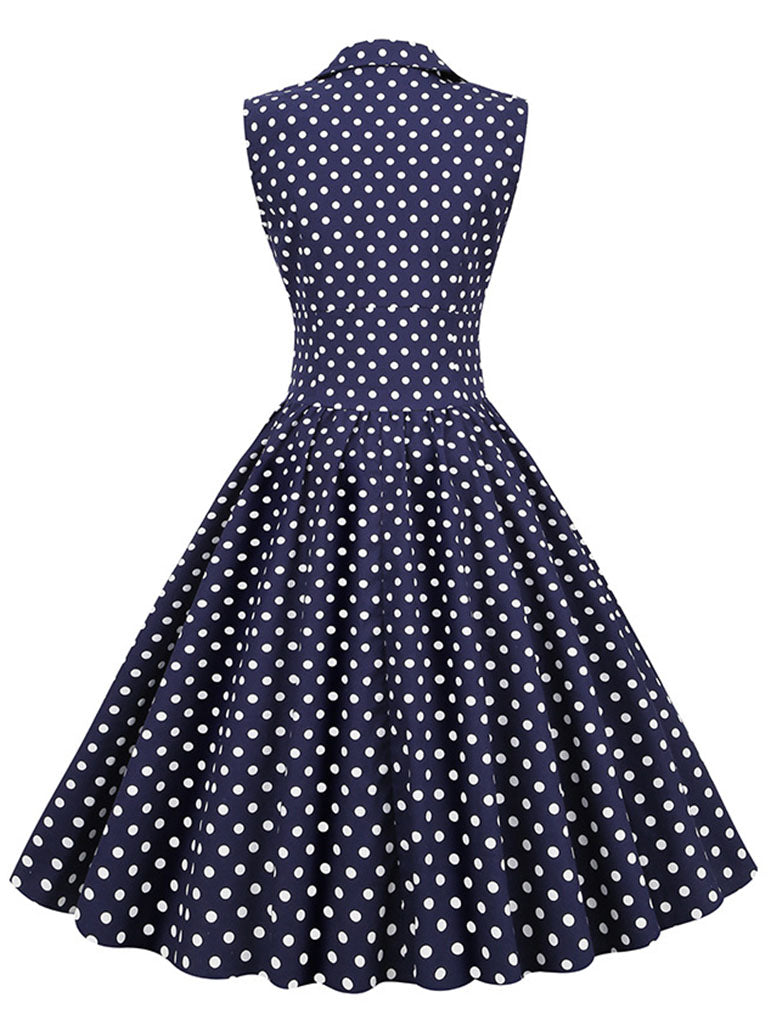 White Polka Dots Sleeveless 1950S Vintage Shirt Swing Dress