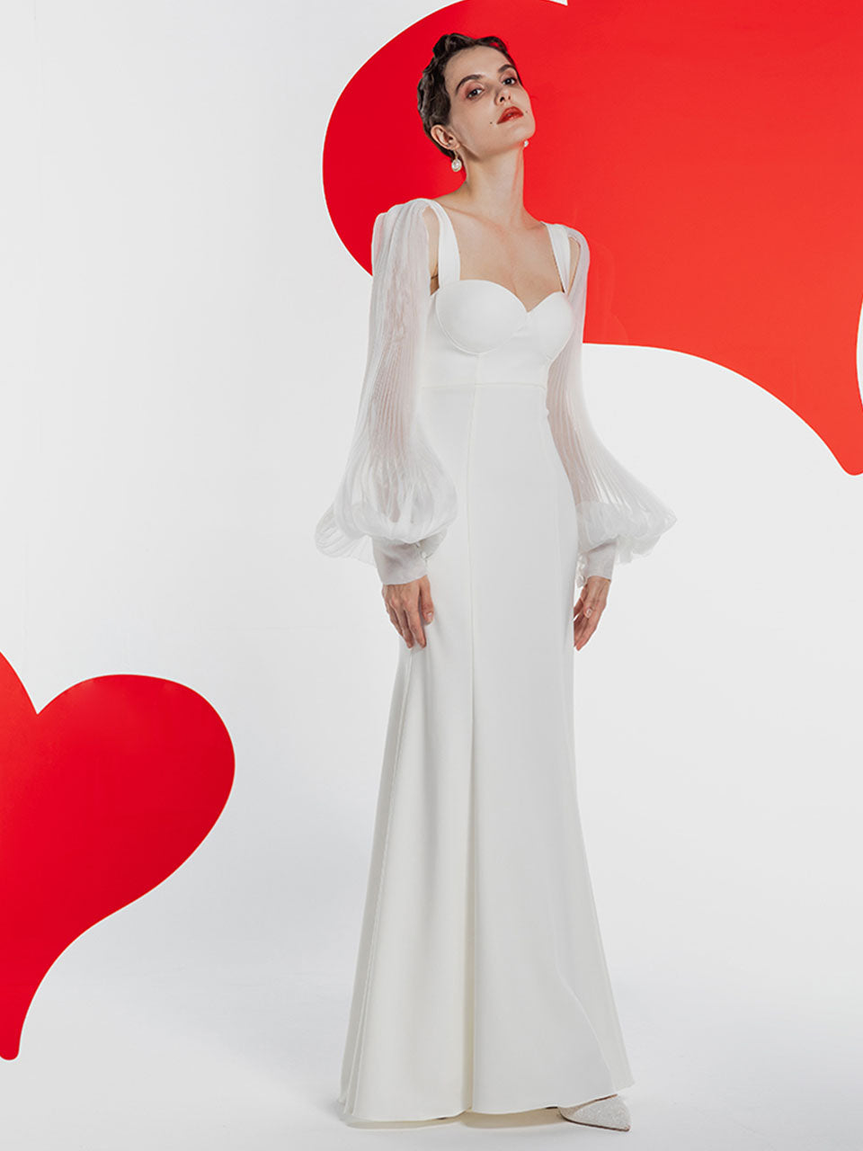 White Long Sleeve Wedding Mermaid Dress