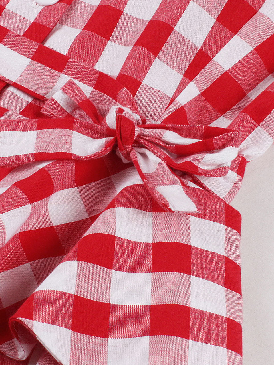 1950s Red Turn Down Collar Plaid Short Sleeve Vintage Dress
