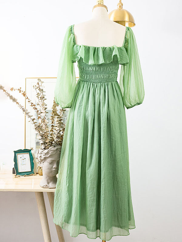 Green Mid Centuries Ruffles Vintage Maxi Dress
