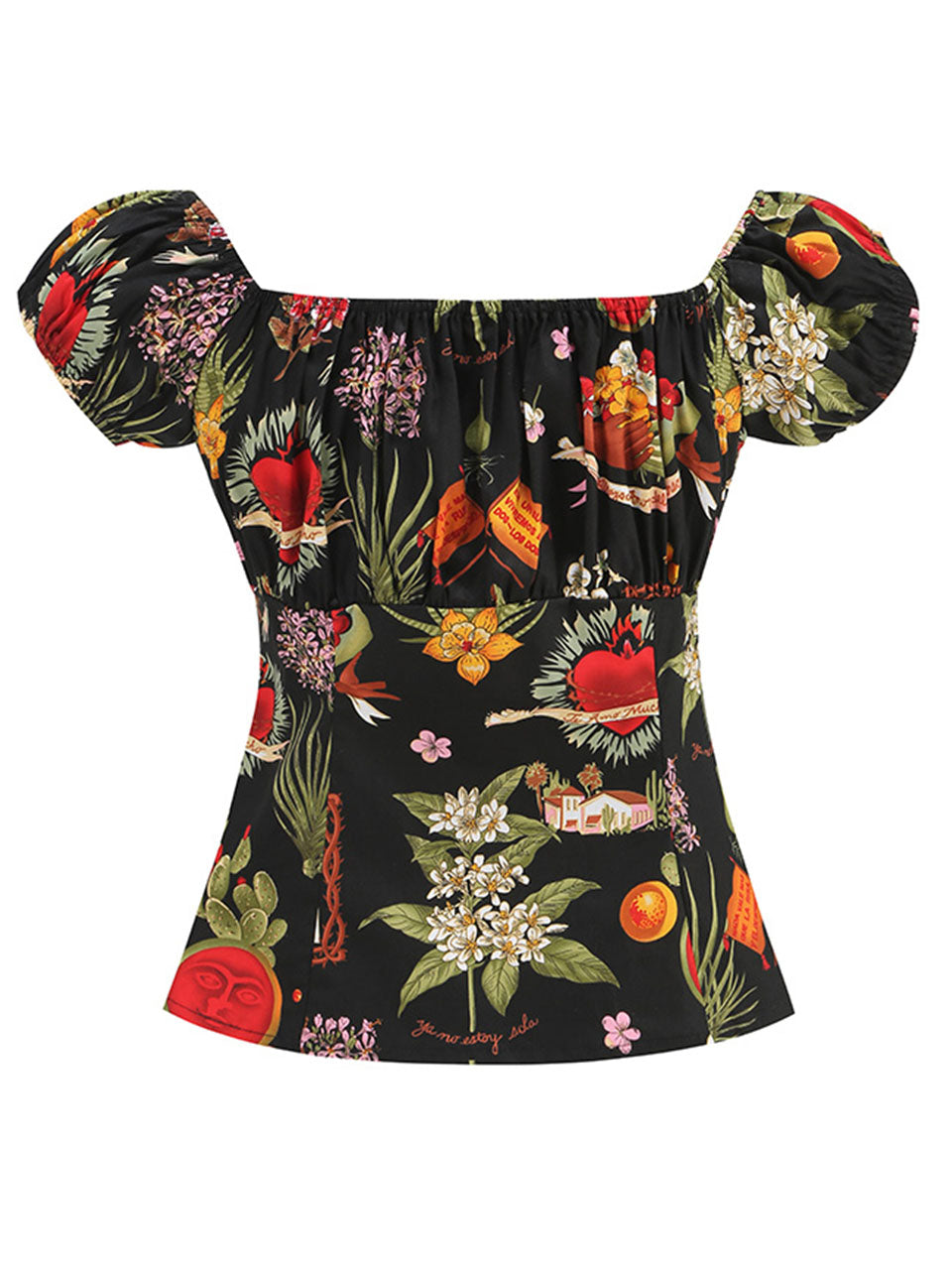 Regencycore 1950s Puff-Sleeve Ruched Top