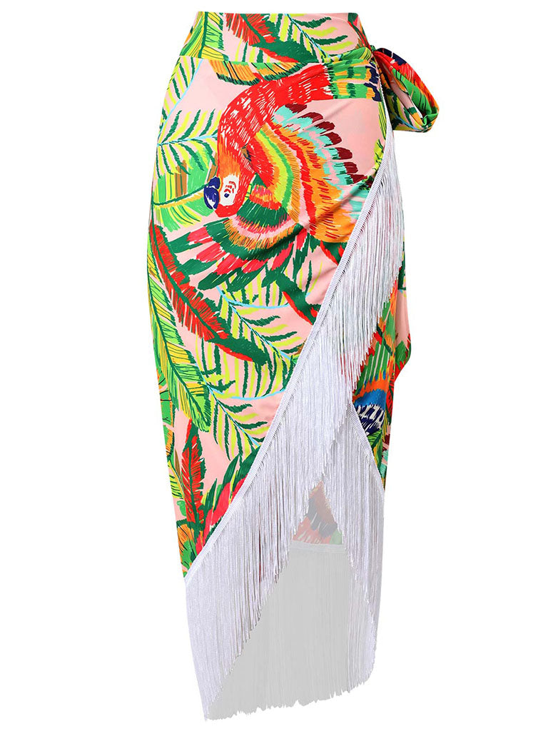One Shoulder Floral Print Strap Two Pieces