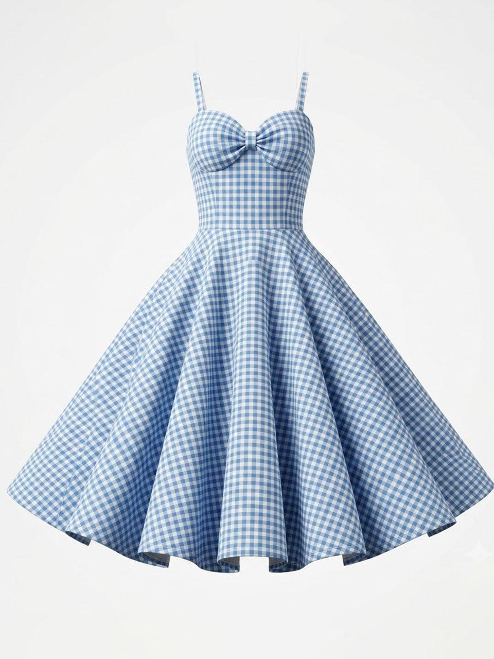 Vintage Blue Plaid Dorothy Dress, 1950s Sweetheart Neckline Retro Picnic A-Line Swing Dress