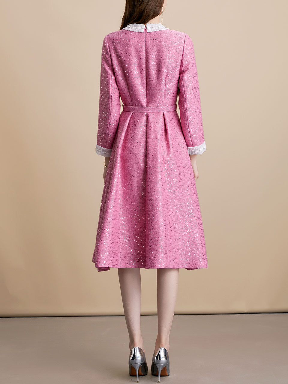 Pink Sequins Long Sleeve Classic 1950S Vintage Dress Coat