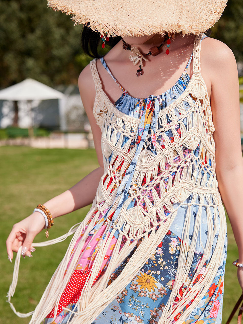 Bohemian Retro Print Strap Boho Maxi Dress