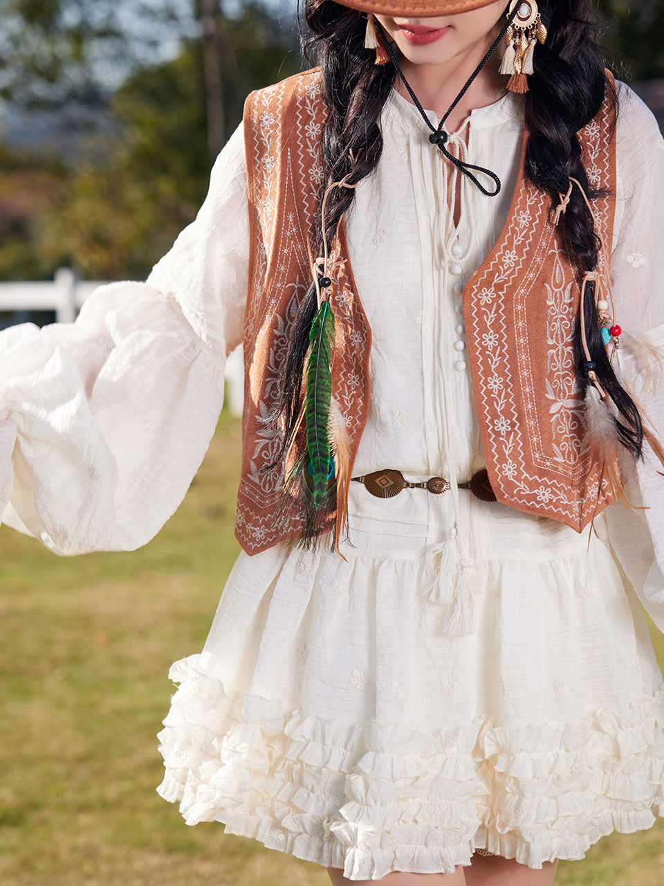 Bohemian White Long-sleeved Mini Dress