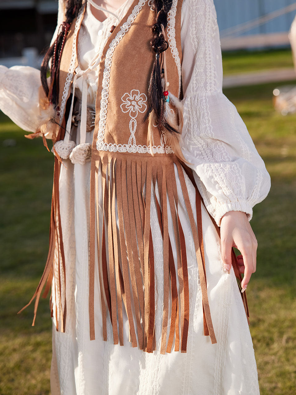Bohemian White Tassel Cotton Maxi Dress