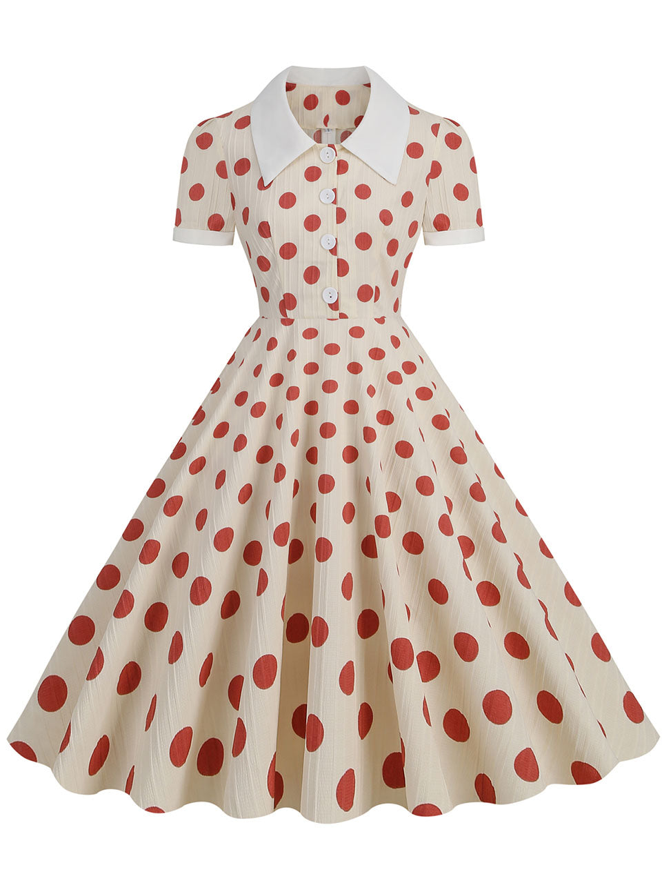 Green Polka Dots Johnny Collar Short Sleeve Swing Vintage 1950S Party Dress