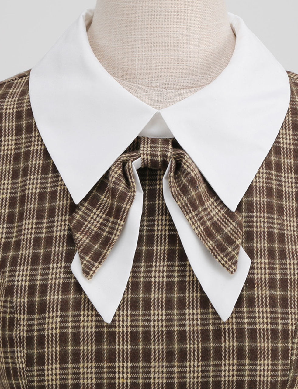 Big BowKnot Brown Plaid 3/4 Sleeve 1950S Vintage Dress Inspired By Mrs. Maisel