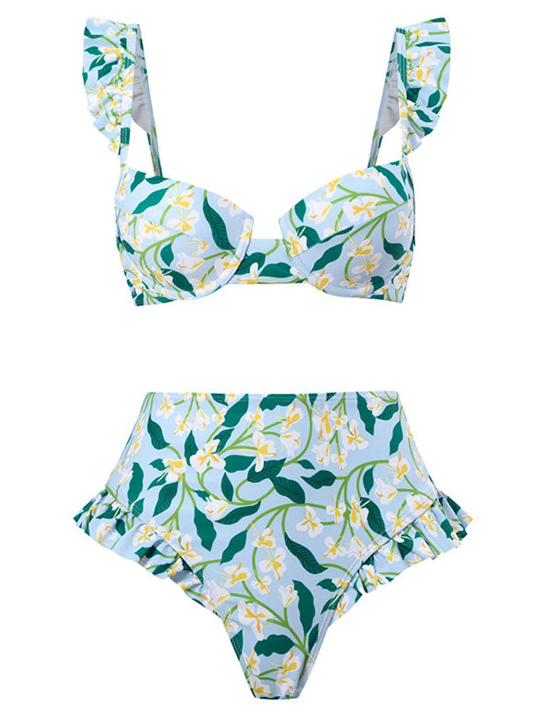 Floral Print Retro Style Strap Bikini Two Piece