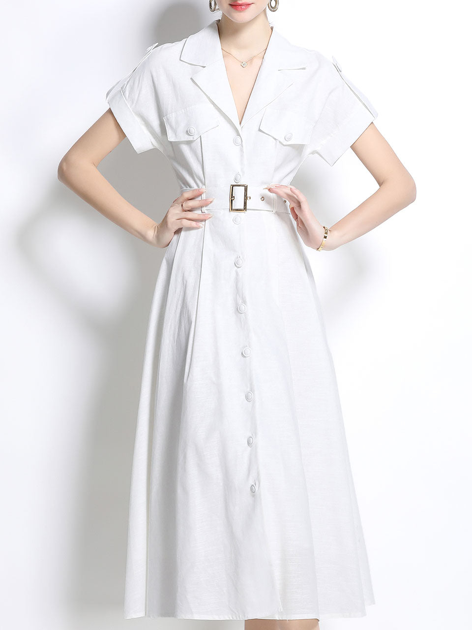 1940S Lapel Shirt Cotton Dress