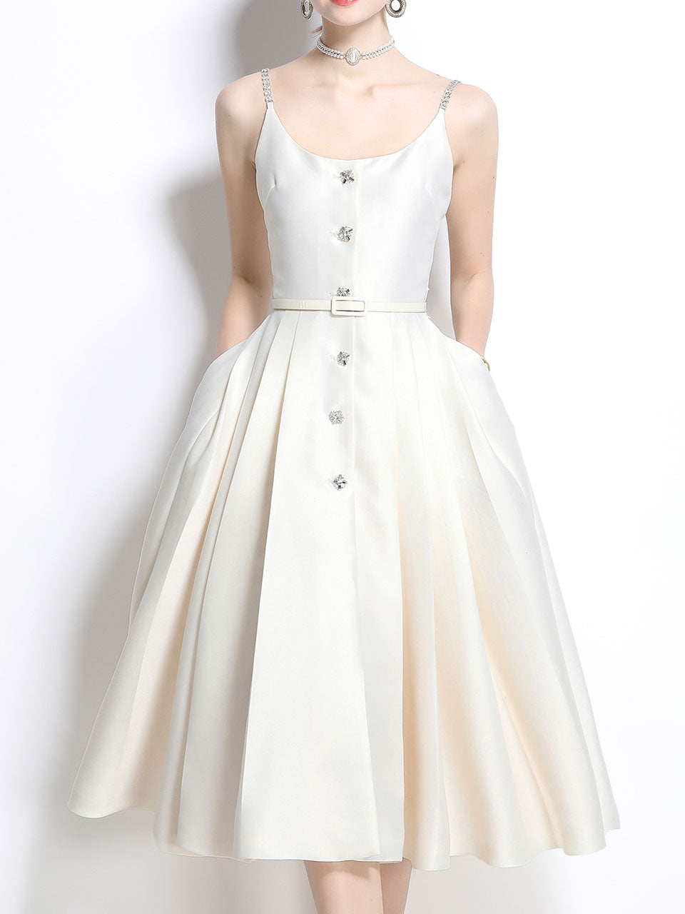 Pink Luxury Diamond Strap Satin Prom Dress