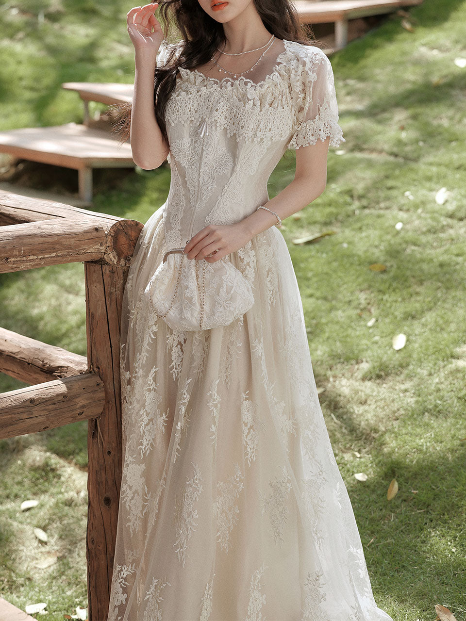 Ivory Victorian Style Lace Corset Wedding Gown Wedding Maxi Dress