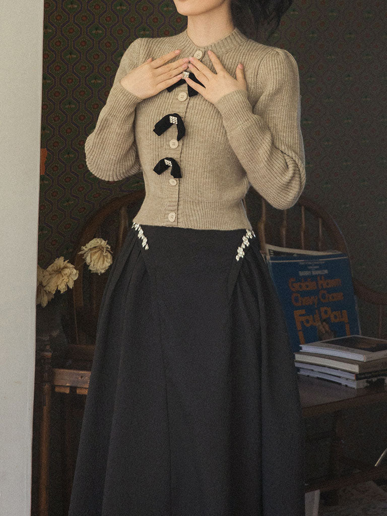 2PS Bowknot Sweater And Pleats