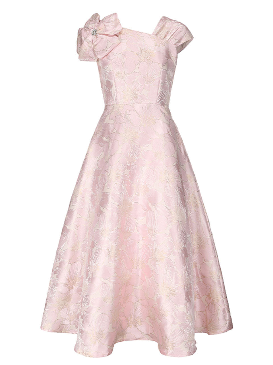 Light Green Luxury 3D Floral Jacquard One Shoulder Vintage Party Gown