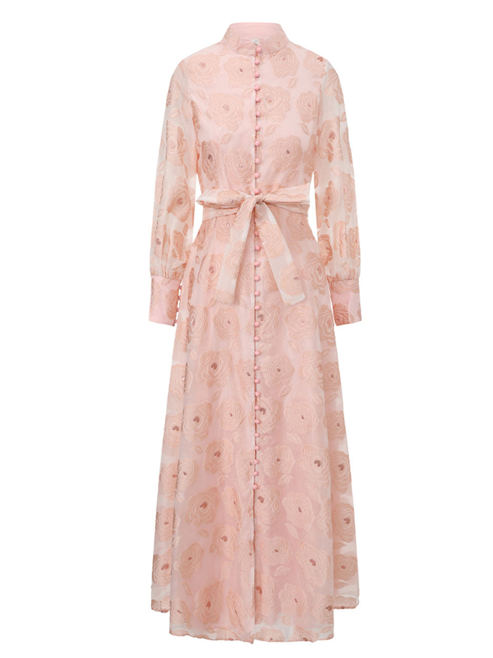 1970s Orange Lace Mandarin Collar Maxi Dress