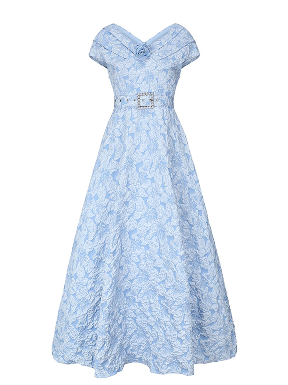 Lavender 3D Rose Vintage Pleated V-Neck Swing Dress