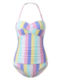 Vintage Inspired Pastel Striped High-Waisted Bikini Set
