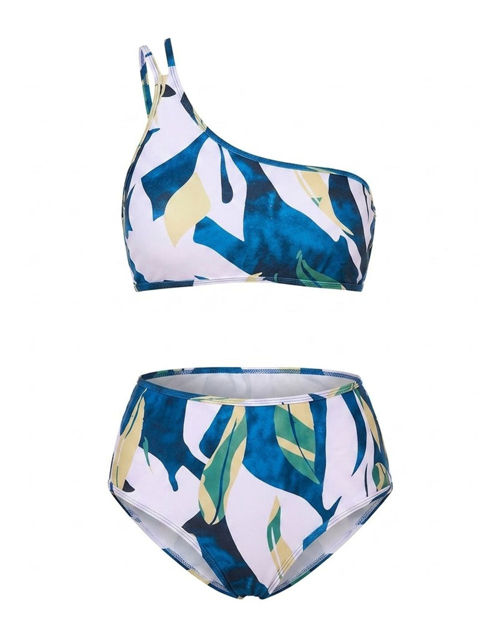 One Shoulder Bikini Set High Waisted Two Piece Swimsuit Floral Print Bathing Suit